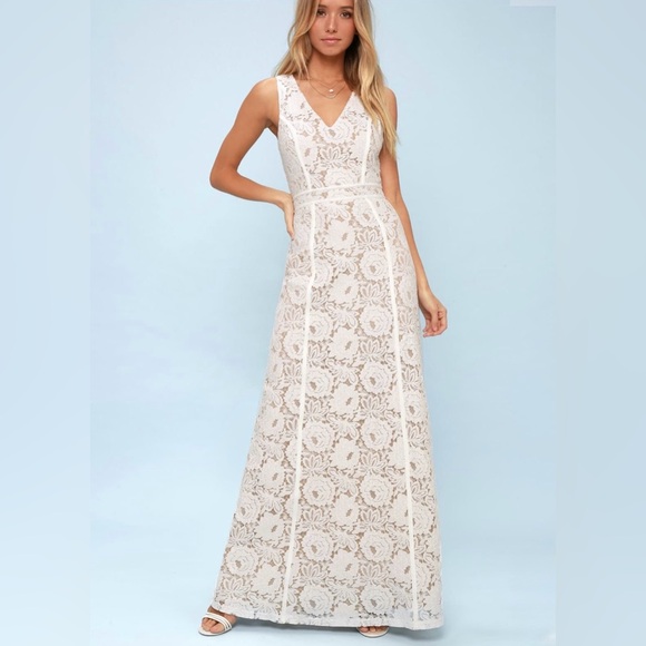 Lulus Dresses & Skirts - NWT Lulu's Bridal White Floral Lace Overlay Sleeveless Maxi Dress Boho Wedding